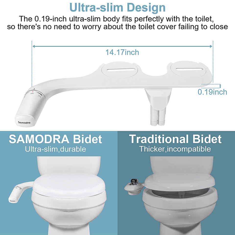 Ultra-Slim Dual-Nozzle Bidet Attachment for Toilet | Adjustable Water Pressure